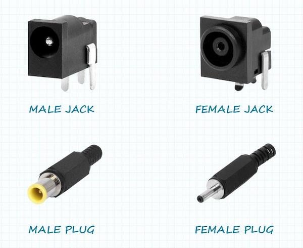 Examples of male and female plugs and jacks